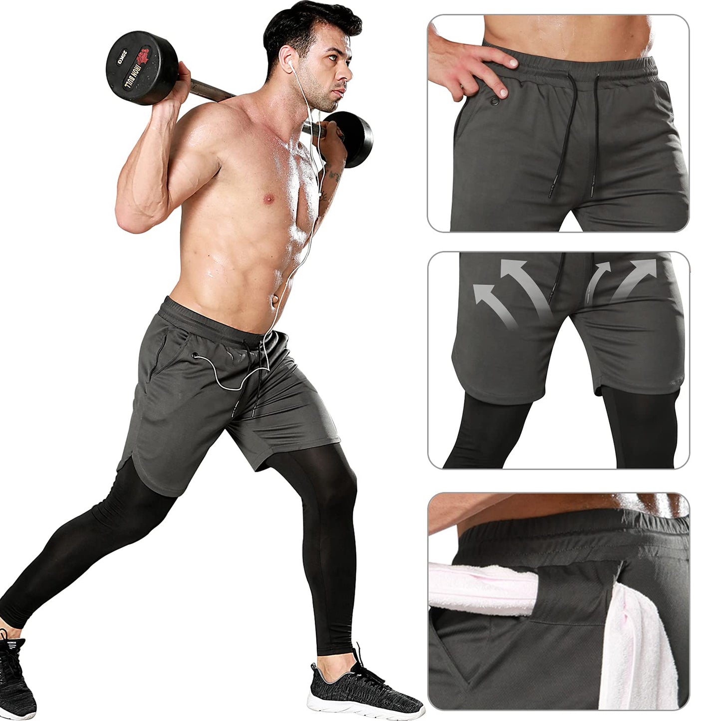 Men's 2 in 1 Workout Running Shorts with Compression Pants